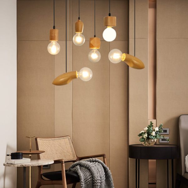 Modern Minimalist Wooden Geometric 1-Light Small Pendant Light - Image 5