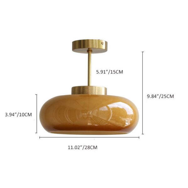 Vintage Brass Yellow Glass 1-Light Semi-Flush Mount Ceiling Light - Image 6