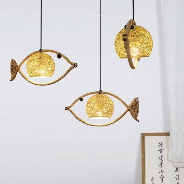 Creative Hemp Rope Willow Weaving Fish Shape 1-Light LED Pendant Light - Image 4