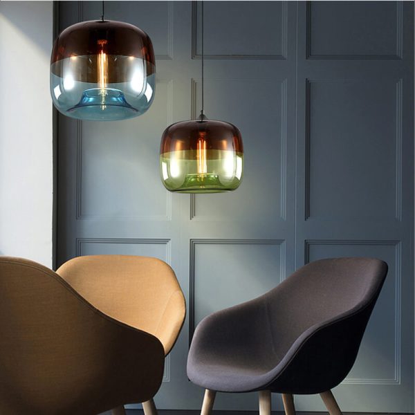 Retro Colorful Glass 1-Light Drum Pendant Light - Image 8