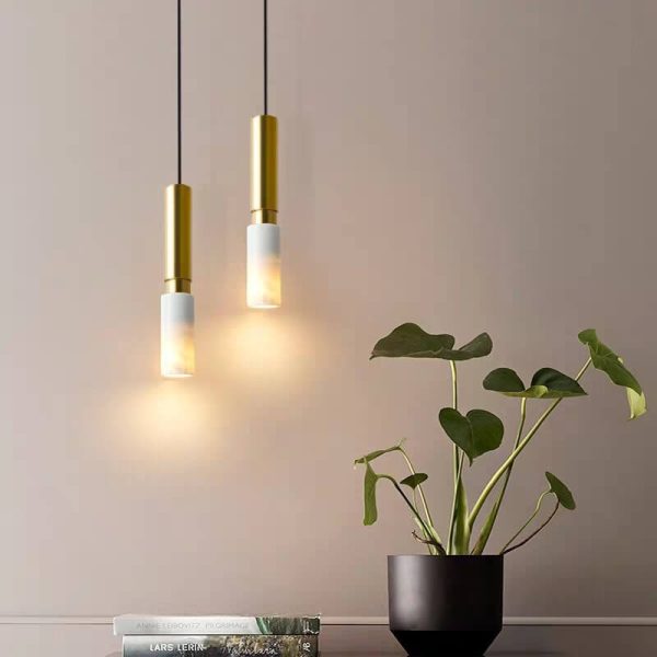 Marble Splicing Metal 1-Light Single Cylinder Pendant Light - Image 2