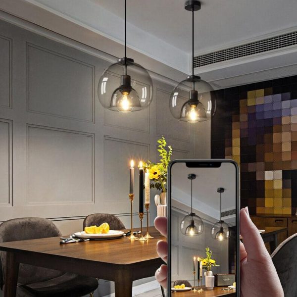 Minimalist Smoke Gray 1-Light Hand-Blown Glass Dome Pendant Light - Image 6