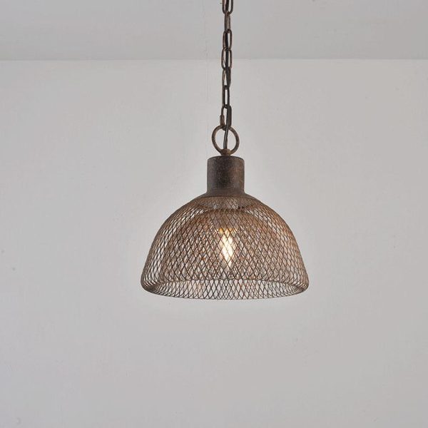 Retro Rustic Aged Wrought Iron Wire Half Round 1-Light Pendant Light - Image 11