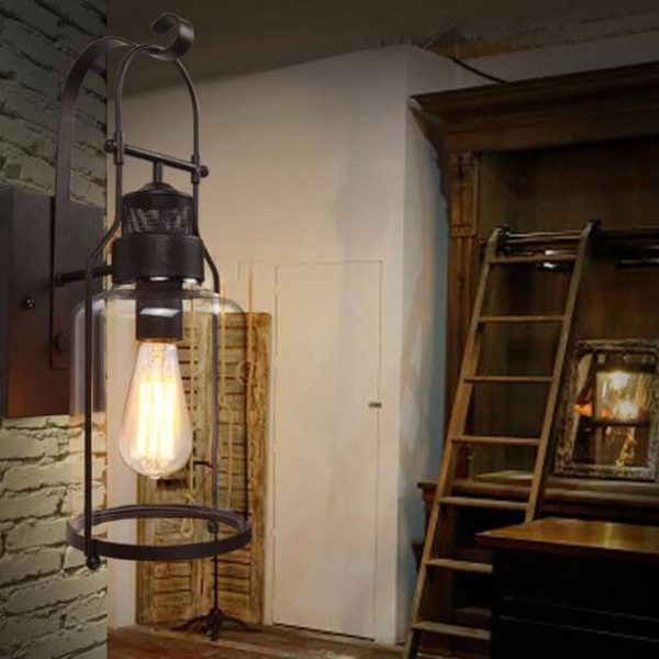 Vintage 1-Light Lantern Wall Sconce Lamps - Image 2