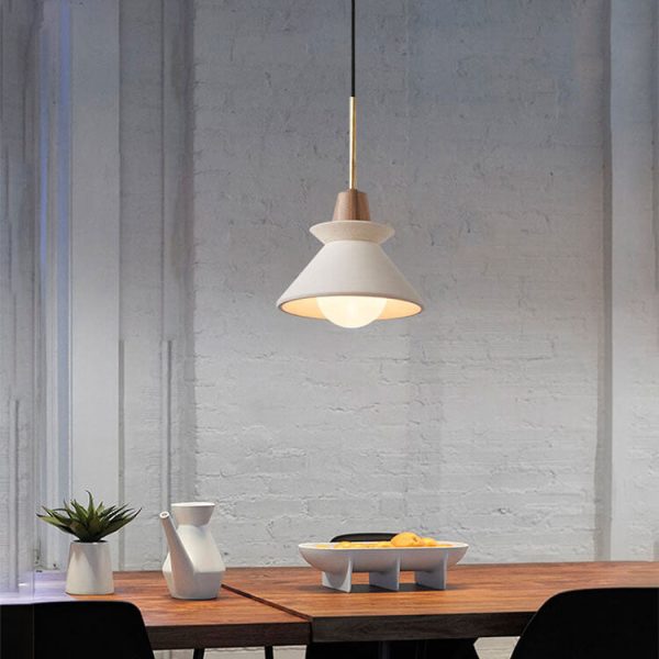 Nordic Minimalist White Cement 1-Light Tapered Pendant Light - Image 11