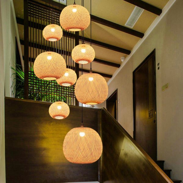 Bamboo Weaving Round Ball Beige 1-Light Japanese Pendant Light - Image 9