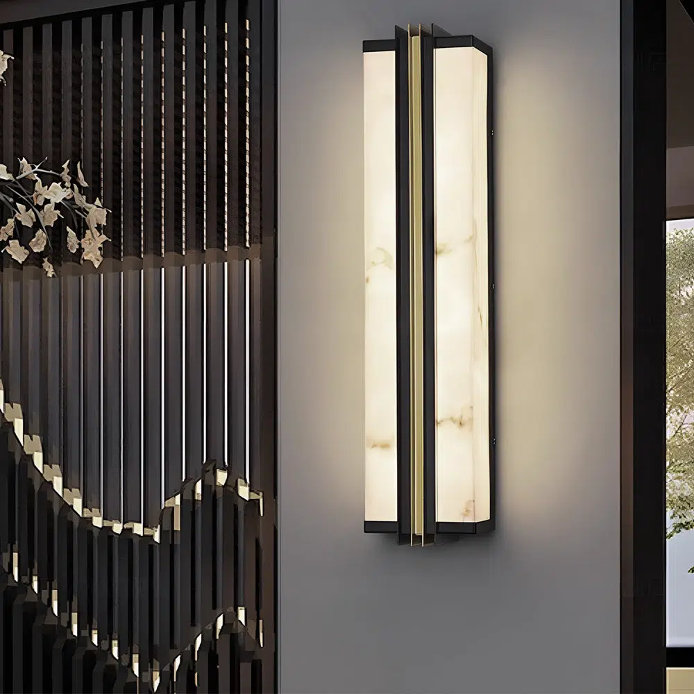 Resin-Outdoor-Wall-Lights.jpg Modern Black LED Indoor/Outdoor Wall Lights with Resin Marble Shade - Image 1