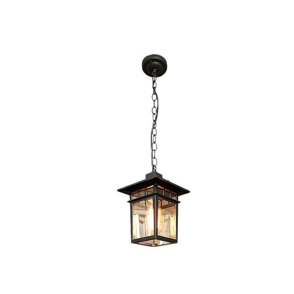 Outdoor European Square Cage Aluminum Glass 1-Light Waterproof Patio Pendant Light - Image 9