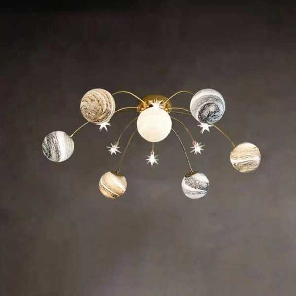 Contemporary Nordic Kids Iron Glass Ball Earth Planet 13-Light Semi-Flush Mount Ceiling Light For Bedroom - Image 9