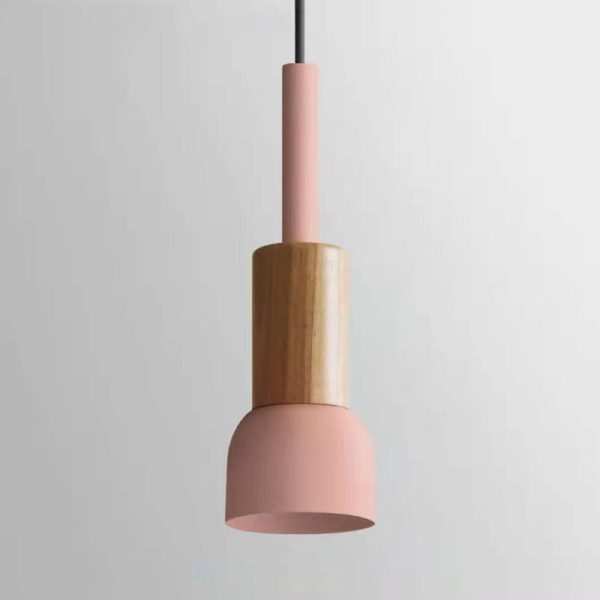 Contemporary Scandinavian Irregular Round Cylinder Iron Wood 1-Light Pendant Light For Living Room - Image 7