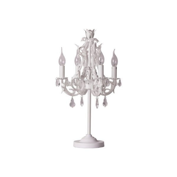 Contemporary Boho Distressed White Hardware Candelabra Design Crystal Bead 4-Light Table Lamp For Bedroom - Image 7