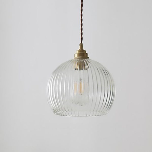 Modern Simplicity Ribbed Glass Semicircle Shade Copper 1-Light Pendant Light For Living Room - Image 10