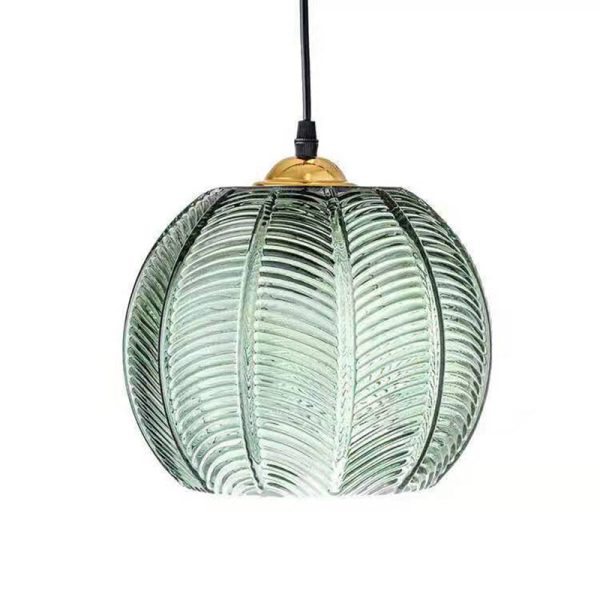 Contemporary Simplicity Green Leaf Patterned Glass Ball Shade 1-Light Pendant Light For Living Room - Image 8