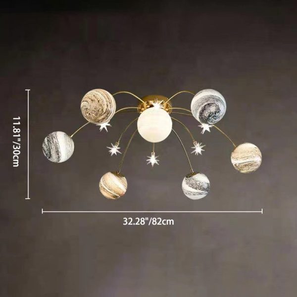 Contemporary Nordic Kids Iron Glass Ball Earth Planet 13-Light Semi-Flush Mount Ceiling Light For Bedroom - Image 5