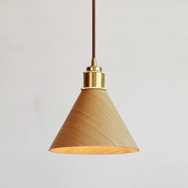 Nordic Minimalist Solid Wood Cone Copper 1-Light Pendant Light - Image 11