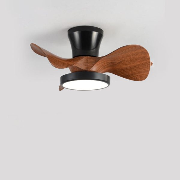 Contemporary Industrial Round Wood Grain Acrylic ABS LED Semi-Flush Mount Ceiling Fan Light For Living Room - Image 8