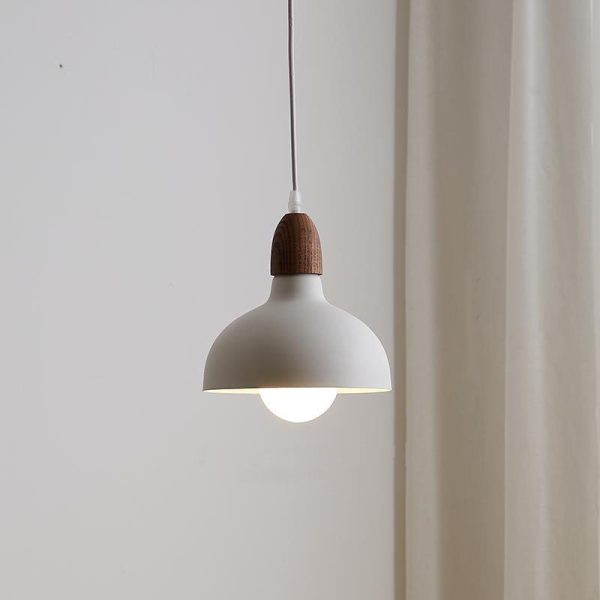 Japanese Simple Solid Wood Dome Round Hardware 1-Light Pendant Light - Image 3