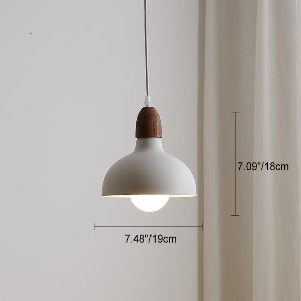 Japanese Simple Solid Wood Dome Round Hardware 1-Light Pendant Light - Image 5