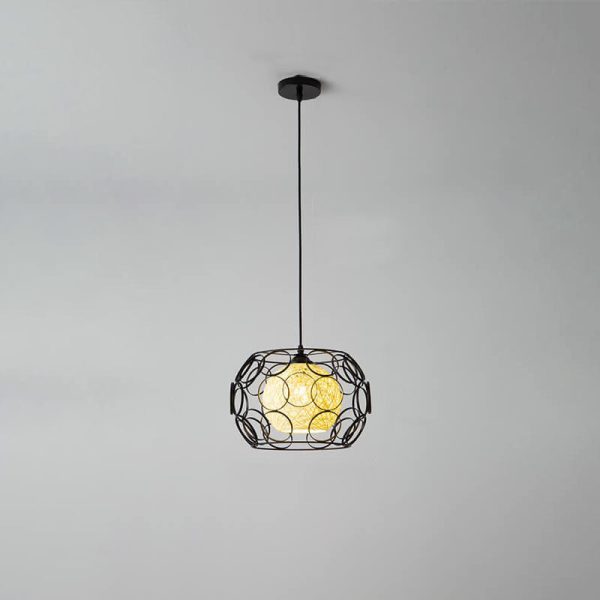 Nordic Creative Weaving Hemp Ball Iron Drum 1-Light Pendant Light - Image 11