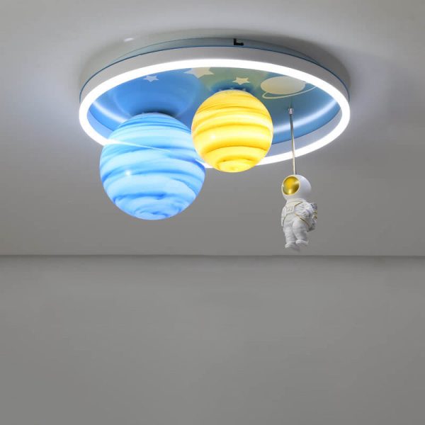 Astronaut Planet Round Kids Flush Mount Ceiling Light - Image 4