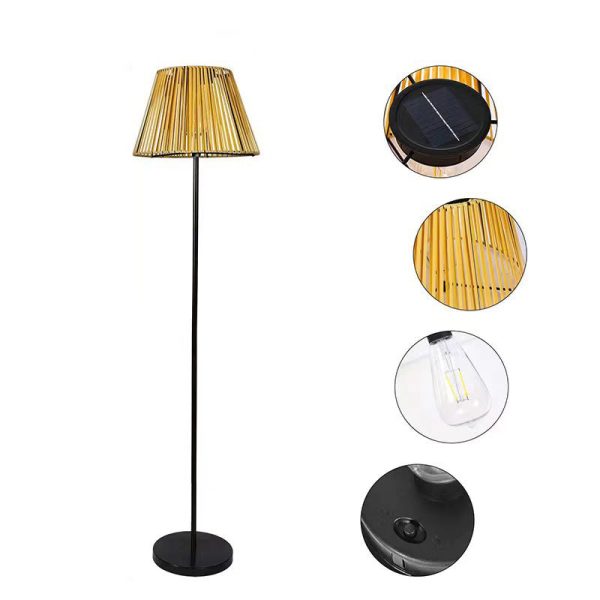 Traditional Farmhouse Waterproof Solar Trapezoidal Handmade Woven Rattan LED Standing Floor Lamp For Garden - Image 3