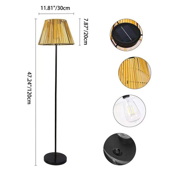 Traditional Farmhouse Waterproof Solar Trapezoidal Handmade Woven Rattan LED Standing Floor Lamp For Garden - Image 2