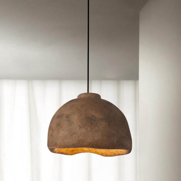 Contemporary Nordic Rough Rock Texture Semicircular 1-Light Pendant Light for Dining Room - Image 14