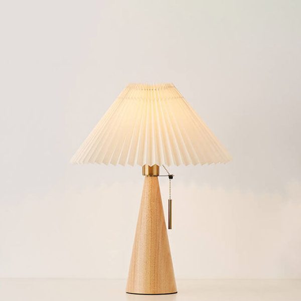 Japanese Minimalist Vintage Pleated Wooden Fabric LED Table Lamp - Image 12