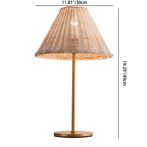 Contemporary Boho Round Trapezoidal Cylinder Base Rattan Metal 1-Light Table Lamp For Bedroom - Image 4