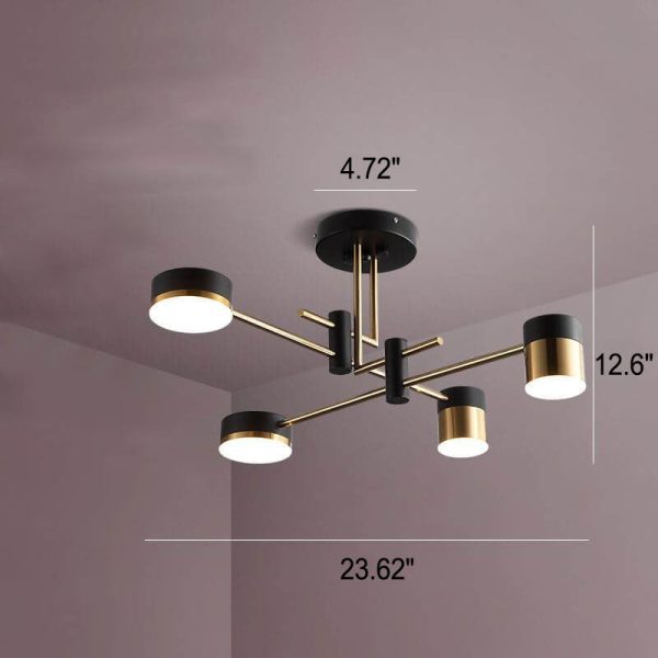 Modern Minimalist Black Gold Balanced 4-8 Light Semi-Flush Mount Light - Image 7