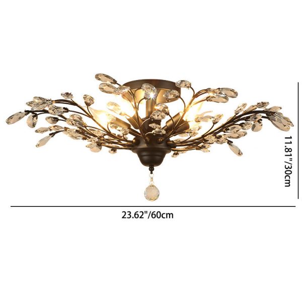 Traditional European Branch Iron Crystal 4/5/6 Light Semi-Flush Mount Ceiling Light For Living Room - Image 5