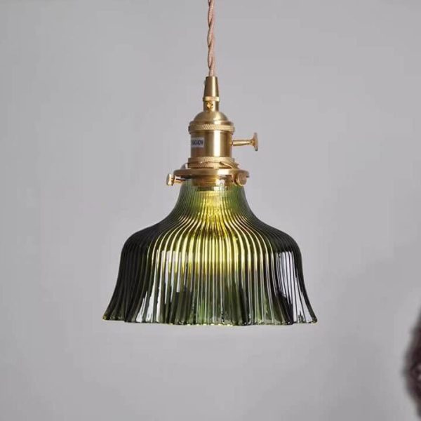 Nordic Modern Minimalist Flower Copper Walnut Glass 1-Light Pendant Light - Image 15
