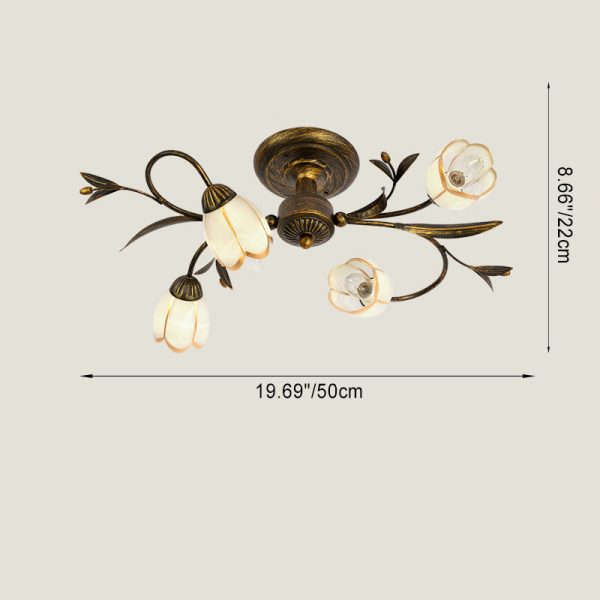 Traditional French Flower Shaped Iron Glass 4/6/8/10/12 Light Semi-Flush Mount Ceiling Light For Bedroom - Image 4