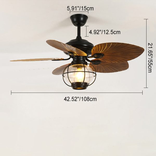 Traditional Rustic Lantern Banana Shaped Fan Leaf Iron Glass 1-Light Downrods Ceiling Fan Light For Outdoor Patio - Image 4