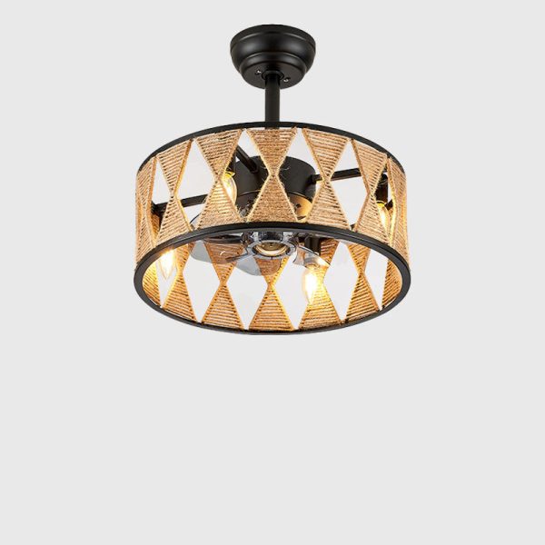 Industrial Creative Hemp Rope Cylinder 4-Light Downrods Ceiling Fan Light - Image 13