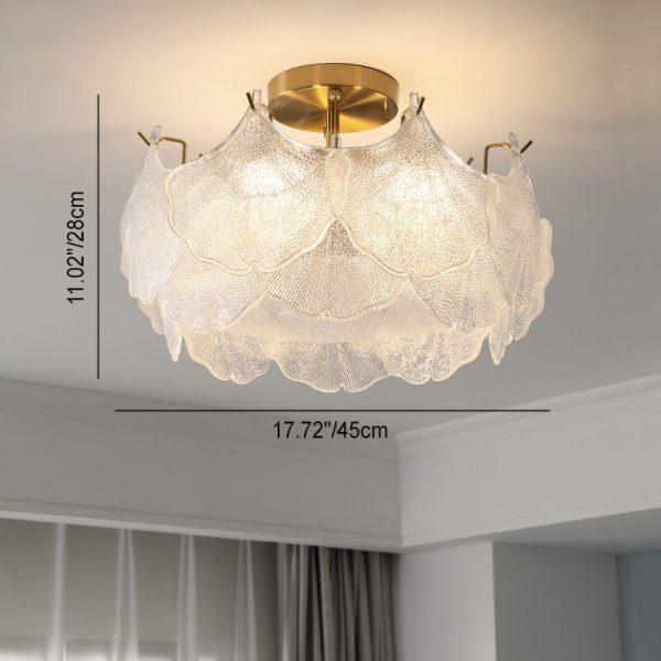 Traditional French Ginkgo Leaf Hardware Glass 5/8 Light Semi-Flush Mount Ceiling Light For Living Room - Image 3