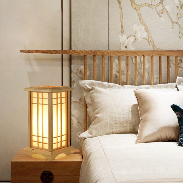 Traditional Japanese Wood Acrylic Pillar Rectangular 1/2/3 Light Standing Floor Lamp For Bedroom - Image 4