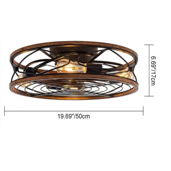 Nordic Industrial Wrought Iron Cylinder 4-Light Flush Mount Ceiling Invisible Fan Light - Image 5