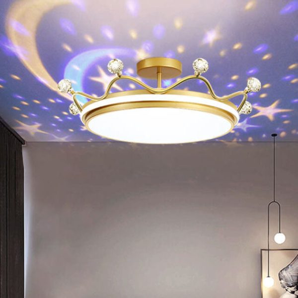 Contemporary Creative Kids Crown Iron Acrylic LED Semi-Flush Mount Ceiling Light For Bedroom - Image 8