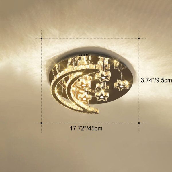 Modern Romantic Stainless Steel Crystal Star Moon LED Flush Mount Ceiling Light - Image 5