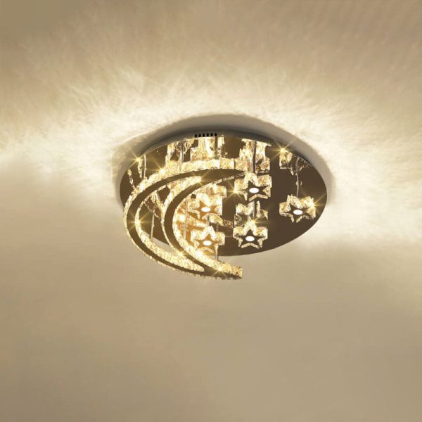 Modern Romantic Stainless Steel Crystal Star Moon LED Flush Mount Ceiling Light - Image 4