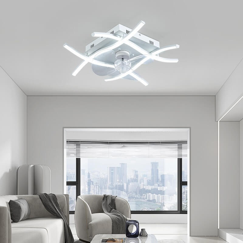 SKU-01-56-34-21CM-64W.jpg Modern Minimalist Square Aluminum Corrugated Inverter LED Flush Mount Ceiling Fan Light - Image 1