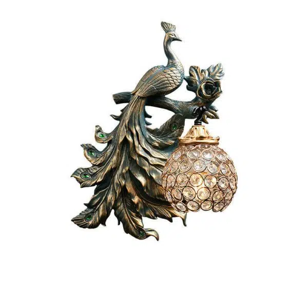 European Vintage Peacock Resin 1-Light Wall Sconce Lamp - Image 2
