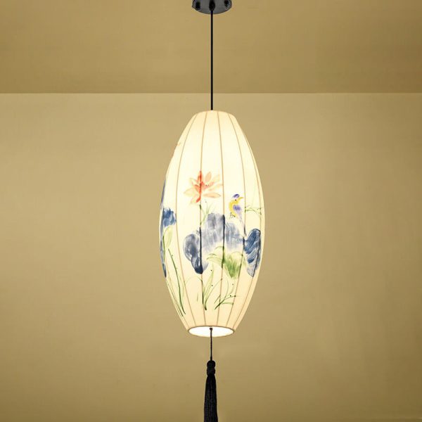 Oriental Antique Handmade Oval Lantern Fabric 1-Light Pendant Light - Image 7