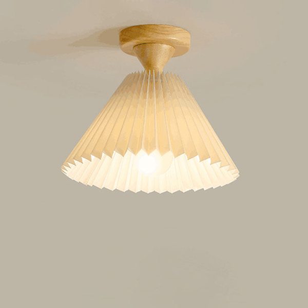 Japanese Simple Log Pleated Umbrella Cone 1-Light Semi-Flush Mount Ceiling Light - Image 4