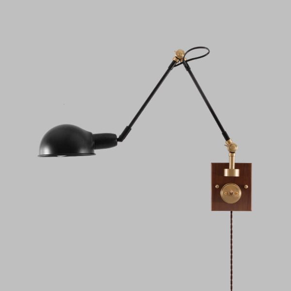 Japanese Vintage Walnut Iron Shade Rotating 1-Light Wall Sconce Lamp - Image 7