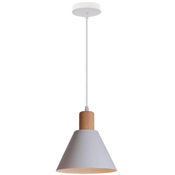 Nordic Vintage Iron Cone Wood Top 1-Light Pendant Light - Image 8