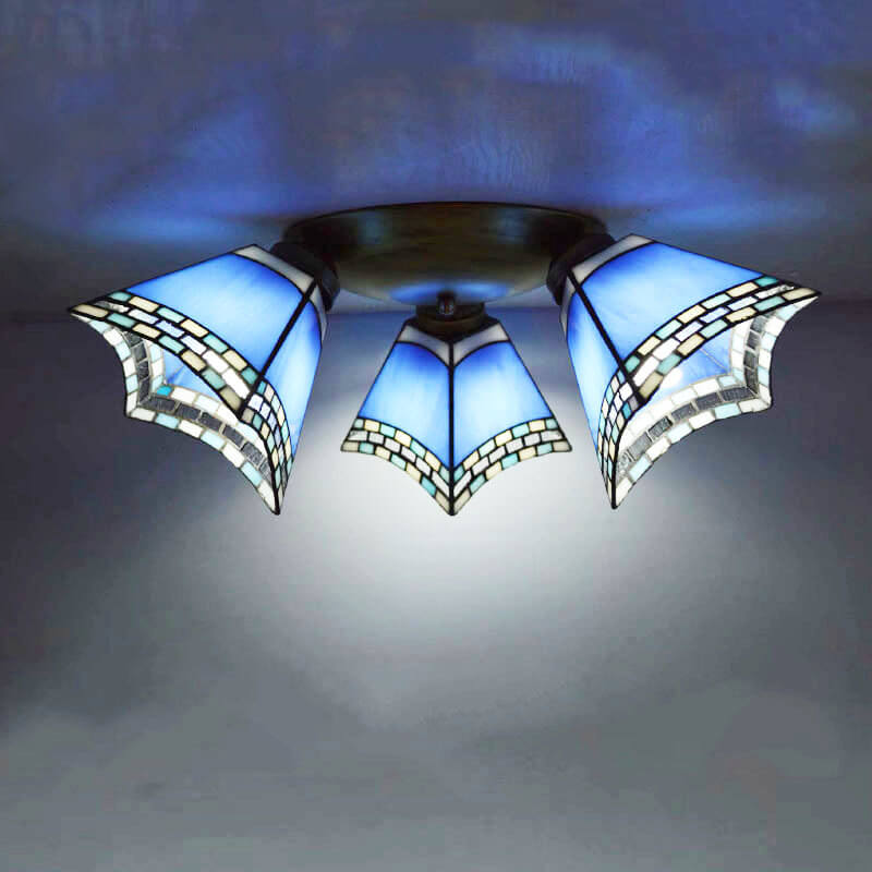 SKU-01-8fdb38ff-0e56-43ca-807e-534d270d7e05.jpg Tiffany Light Luxury Stained Glass Horn 3-Light Semi-Flush Mount Lighting - Image 1