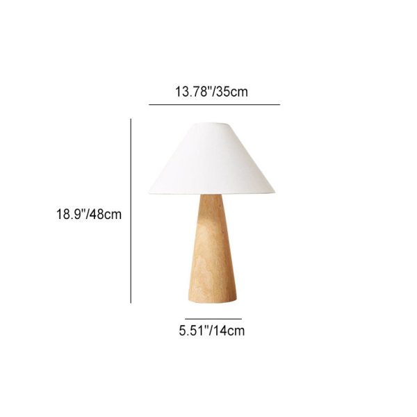 Traditional Japanese Vintage Cone Fabric Wood Base 1-Light Table Lamp For Bedroom - Image 4