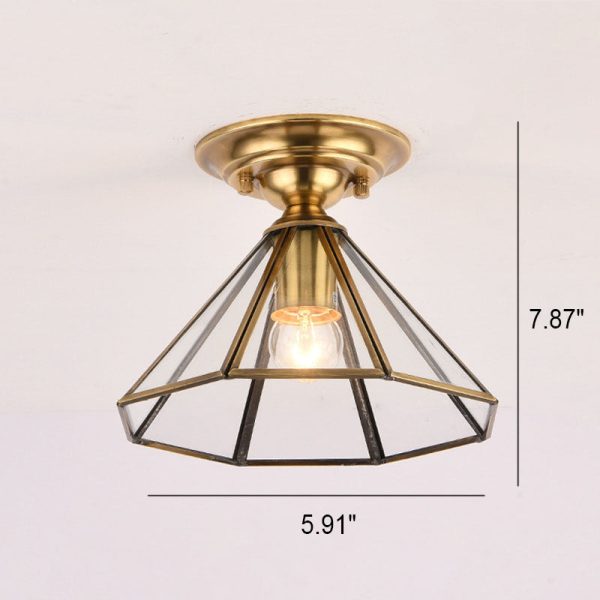 European Luxury Brass Glass Cone 1-Light Semi-Flush Mount Ceiling Light - Image 11